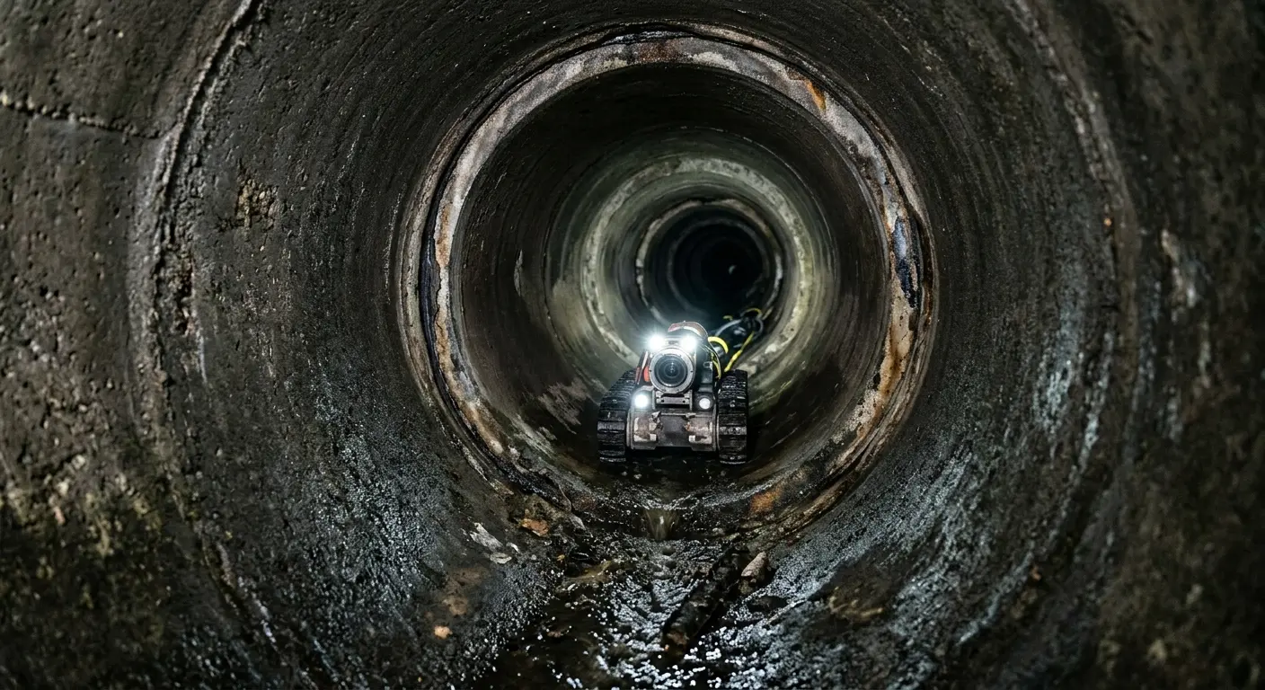 Robotic sewer camera inspecting pipe interior for Sewer Line Cleaning in Lynchburg